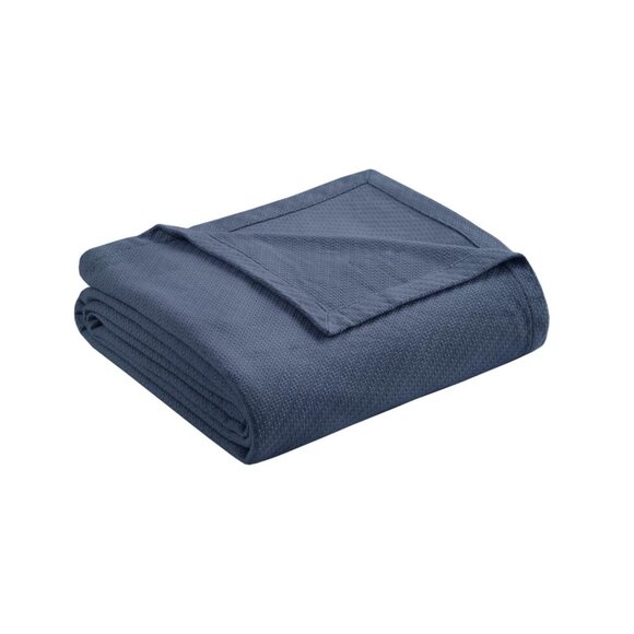 NWT Madison Park Liquid Cotton Blanket Lightweight Breathable Navy Blue King - Picture 4 of 9